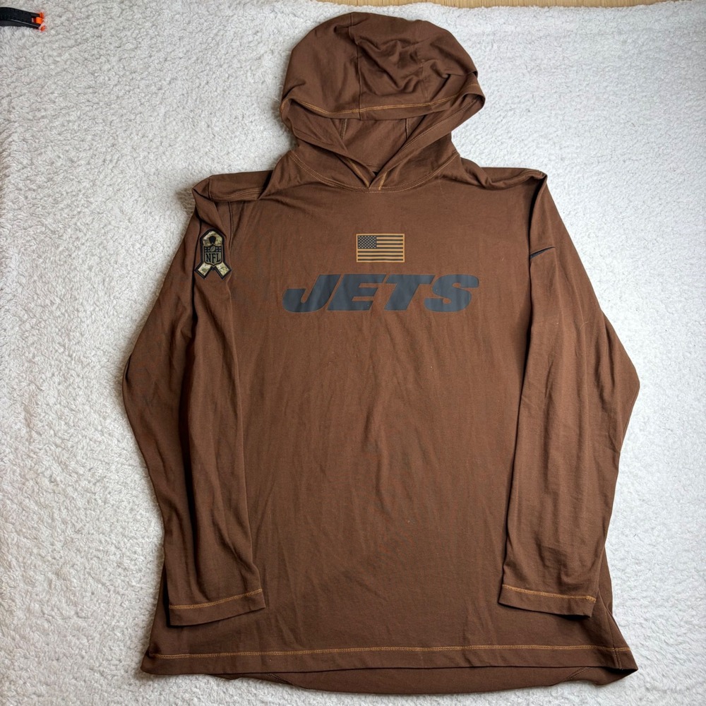 Nike New York Jets Salute to Service Brown Dri-FIT Hoodie Mens XL 010J-01CB